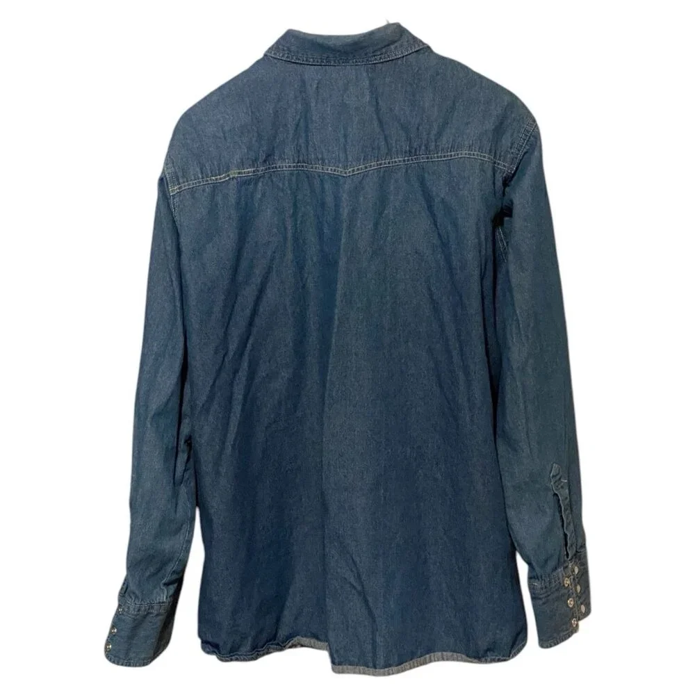 Bit & Bridle Blue Denim Long Sleeve Pearl Snap Down Men's XXL - Picture 2 of 6